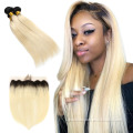 1B 613 Blonde Black Roots Ombre Color Remy Brazilian Straight Hair Weave Bundles With Pre Plucked  Ear to Ear Lace Frontal